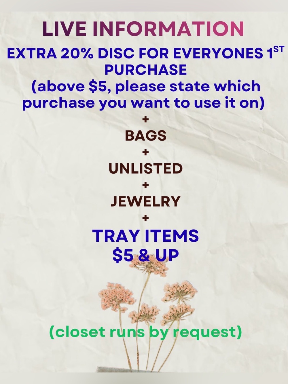 THIS LISTING IS FOR POSTING INFO DURING LIVE SHOWS & UPCOMING LIVES!